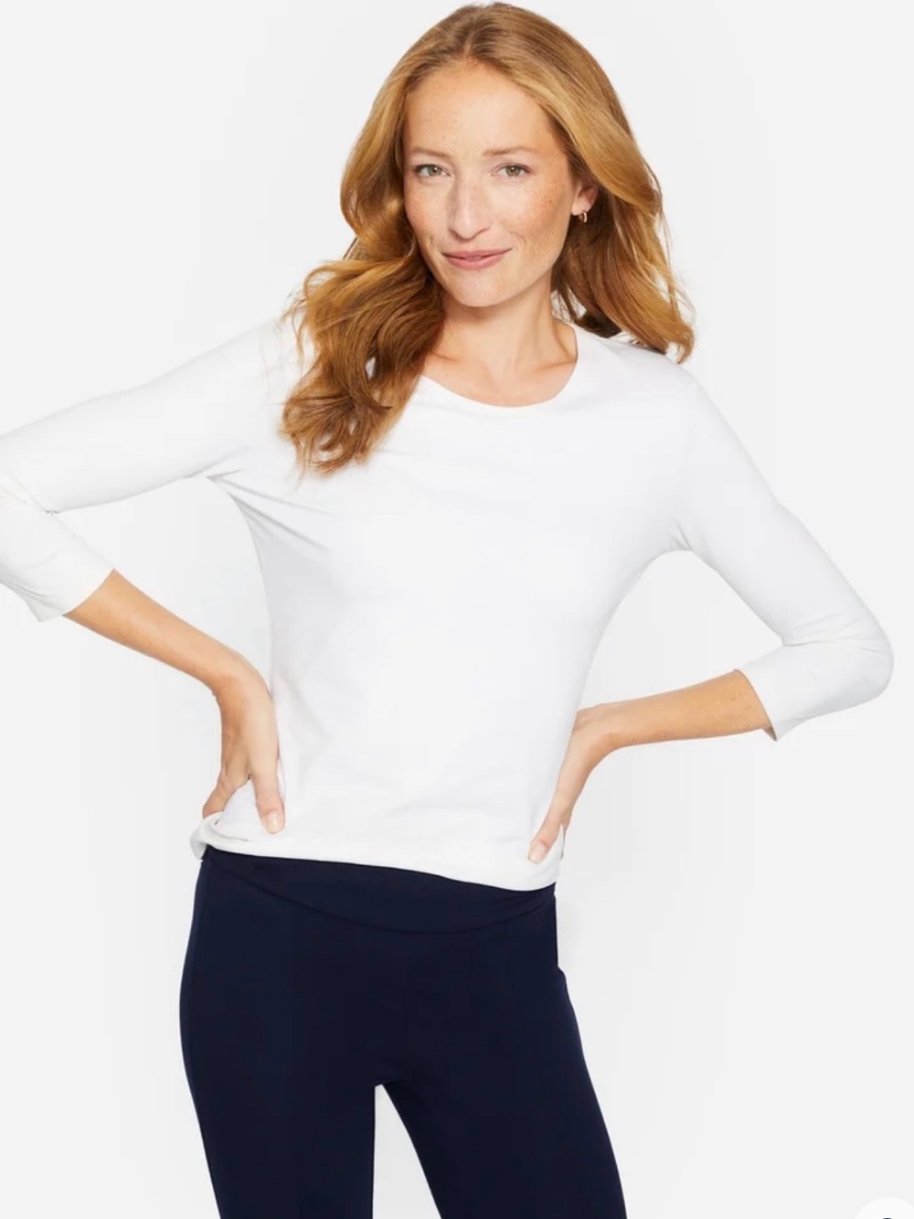 J. McLaughlin White 3/4 Sleeve Crewneck Top NWT size S